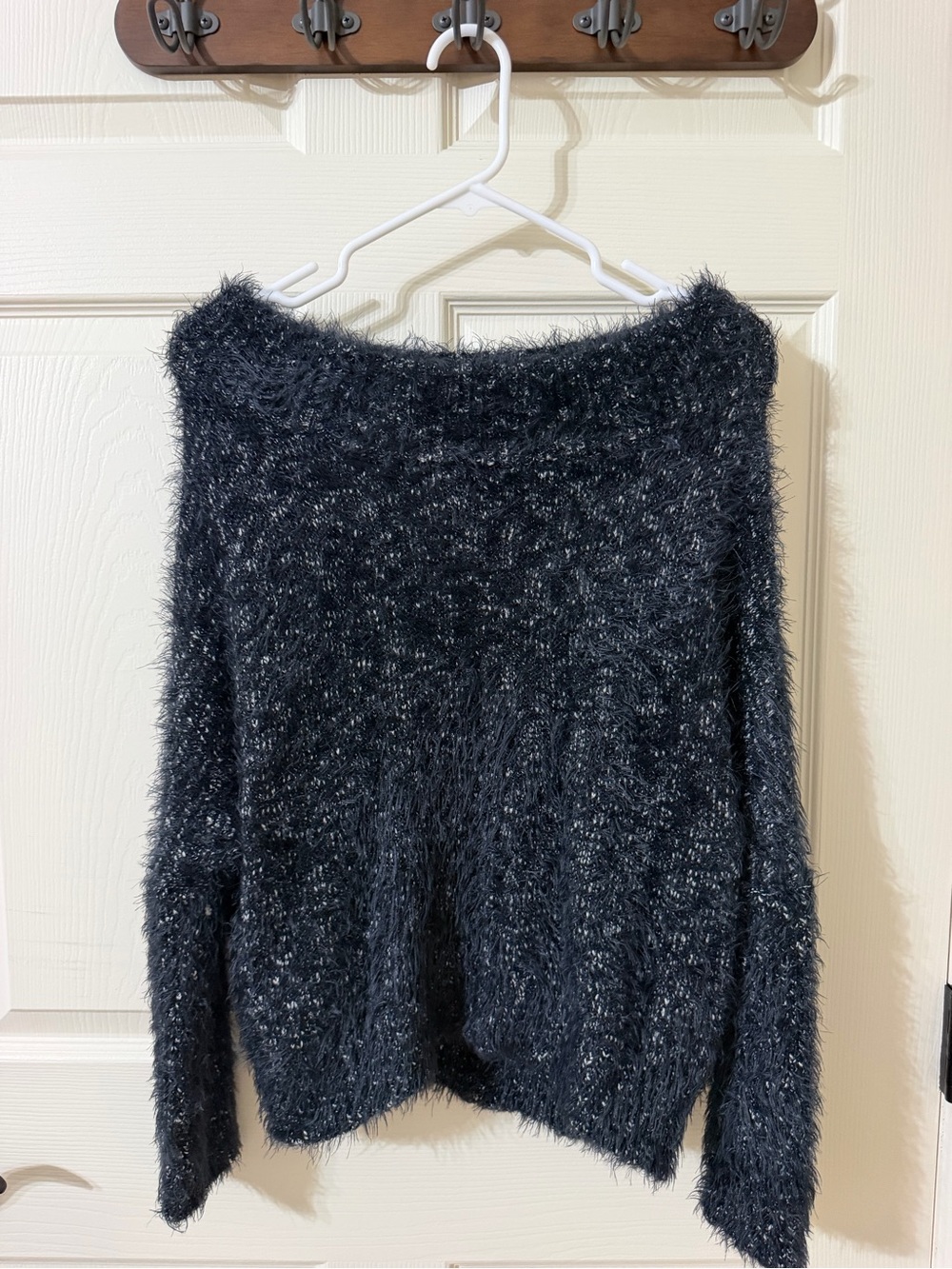 Express Black Off-the-Shoulder Fuzzy Sweater